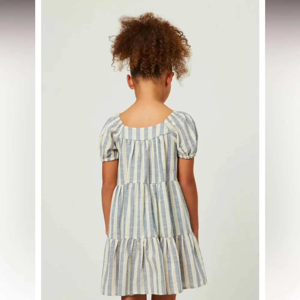 ❌ HAYDEN Striped Puff Sleeve Tiered Cotton Babydoll Dress Girls L